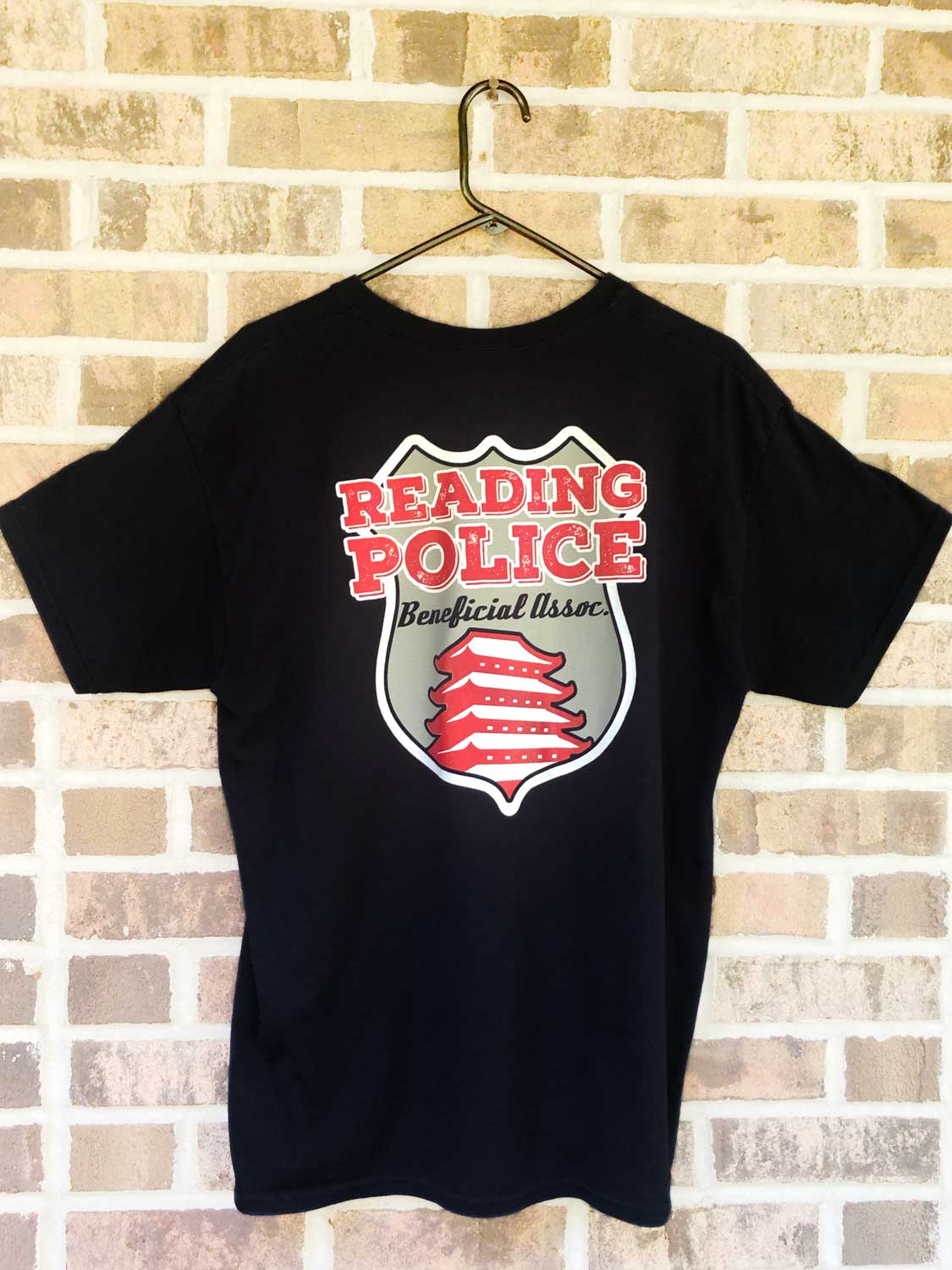 Back of Reading Police Beneficial Assoc navy tshirt